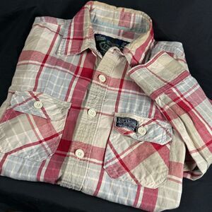 Superdry Plaid Shirt Mens Medium Long Sleeve Casual Button-Up Workwear Khaki Red